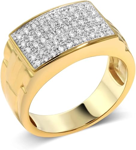 Gem Stone King Men's White Diamond Ring in 10K Yellow Gold