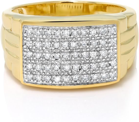 Gem Stone King Men's White Diamond Ring in 10K Yellow Gold