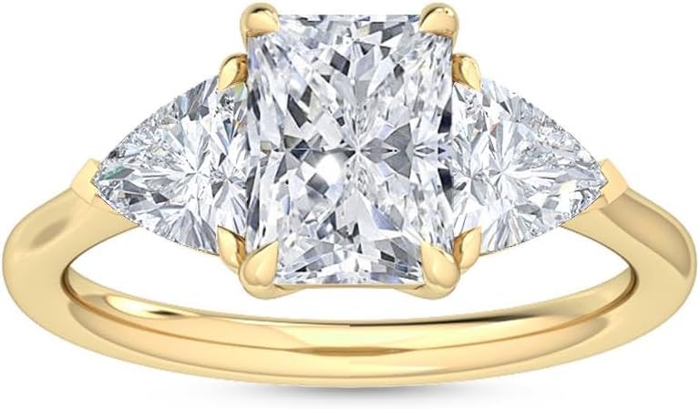 This 3-stone 14K gold engagement ring features a stunning combination of radiant and trilliant lab-grown diamonds, symbolizing the past, present, and future of your relationship. Available in both white gold and platinum, this elegant ring offers durability, brilliance, and a timeless design. With high-quality D-E color and VS1-VS2 clarity, these lab-grown diamonds deliver the beauty of natural stones at a more accessible price. A perfect choice for engagements, weddings, or anniversaries, this ring embodies love, commitment, and enduring style.