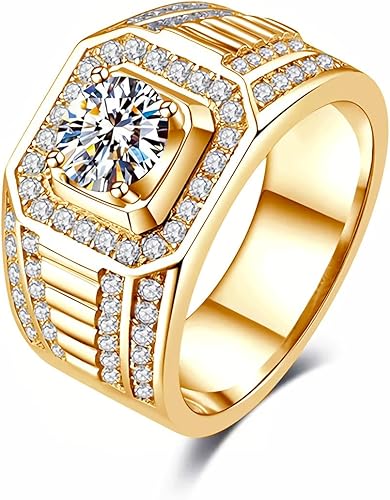 Moissanite Rings for Men 1-3ct White/Rose/Yellow Gold Wedding Ring