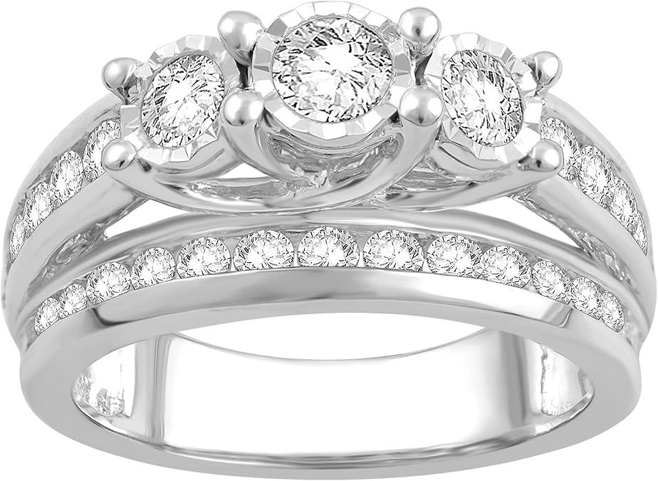 2-carat natural diamond engagement ring bridal set for women in 10K white gold with a classic design, featuring side stones and a central diamond, displayed with sizing details