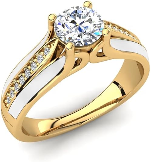 1.5 carat round cut moissanite and 16 lab-grown diamond engagement ring for women, crafted in 925 sterling silver with options for 10K, 14K, or 18K gold. Custom ring featuring D color, VVS clarity stones, displayed in a yellow-gold design.